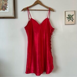 Linda Red Satin Deep Back Adjustable Straps Criss Cross Slip Lingerie
